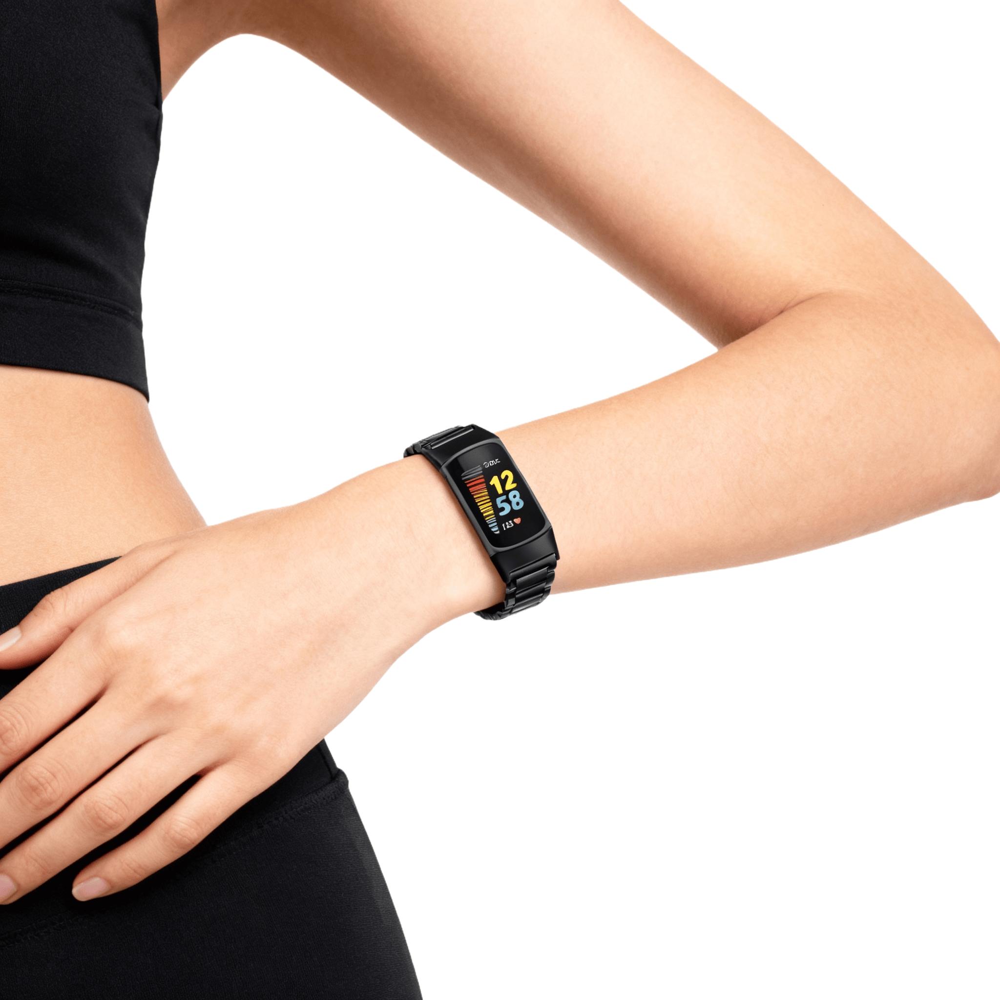 Metal strap compatible with Fitbit Charge 6/Charge 5 activity tracker, solid stainless steel women's and men's wristbands, metal watch chain strap, 6 metal stainless steel straps, 1 piece