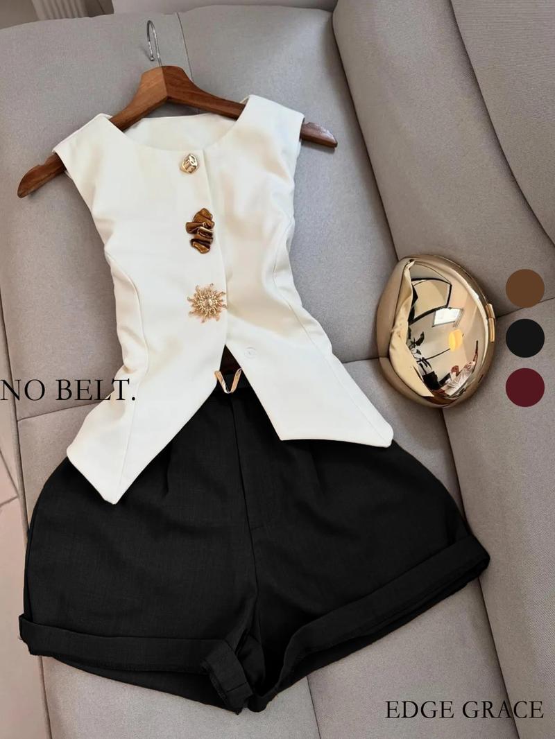 Women's Casual Sleeveless Short Pants Set, Perfect for Daily Wear, Comfortable and Stylish for Women