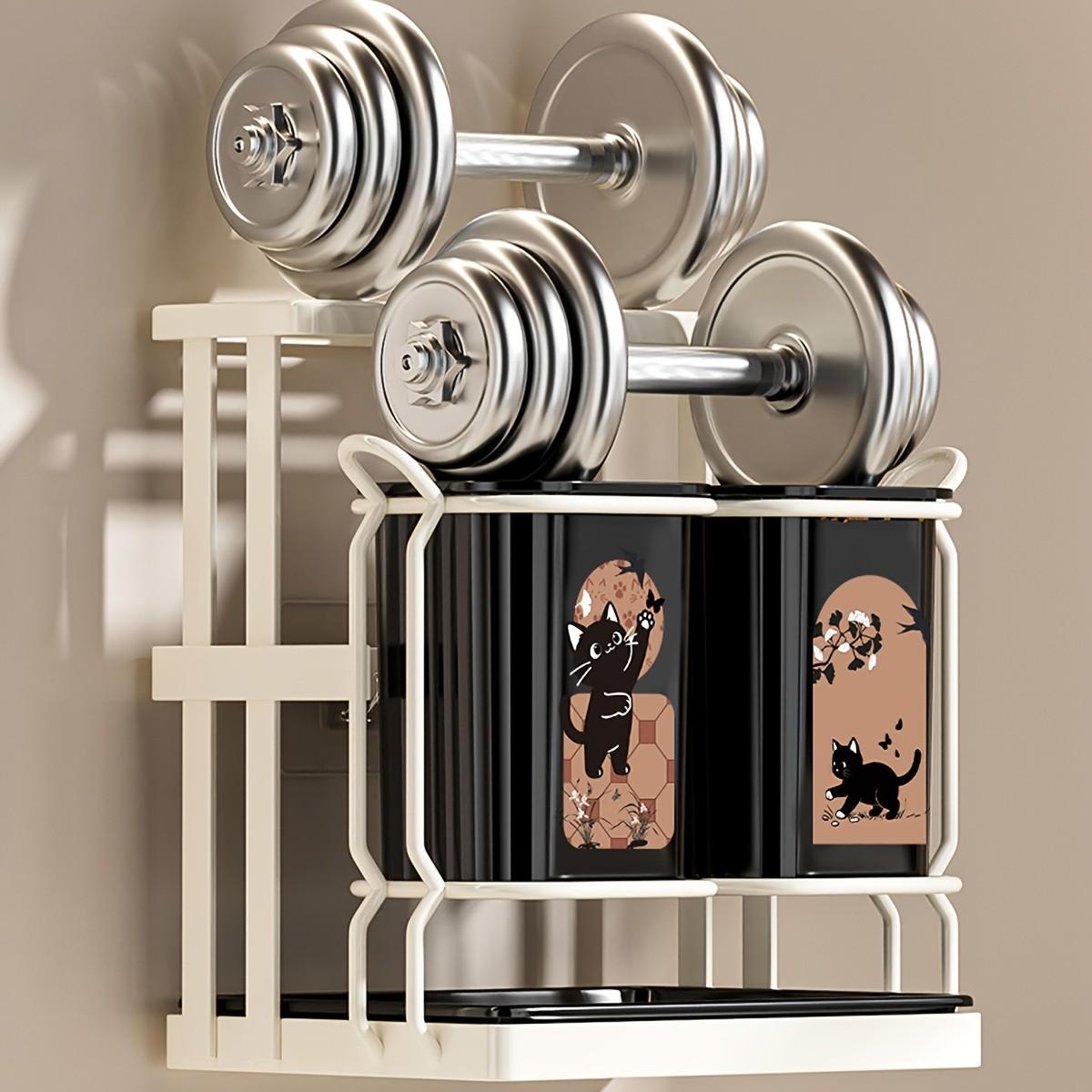 Carbon Steel Kitchen Utensil Rack with Cutters Holder, 2 Cute Cat Storage Boxes, Wall-Mounted and Countertop Storage, Detachable Tray, Durable Design