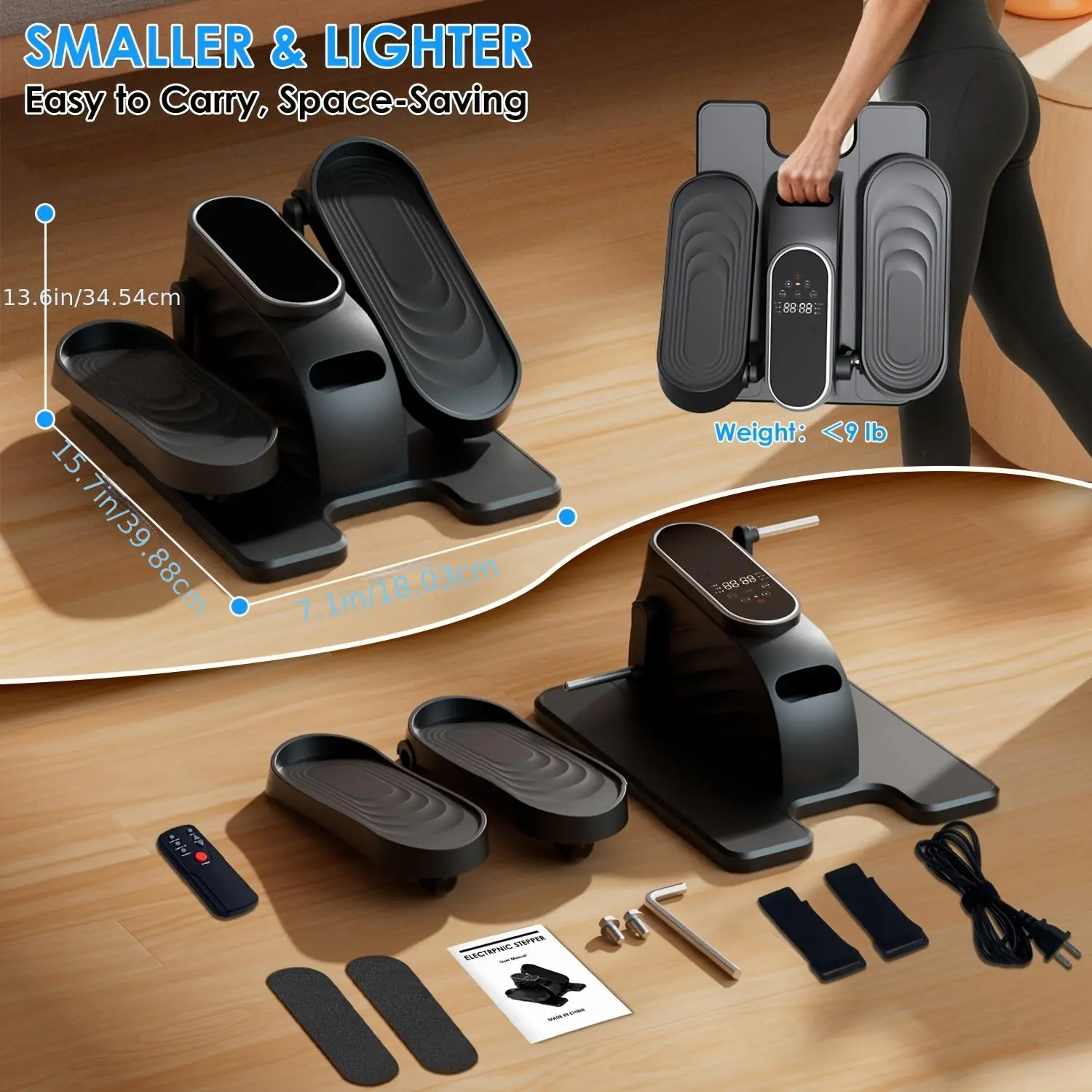 Unisex Compact Under-Desk Elliptical Stepper - Seated Magnetic Resis Electric Pedal Exerciser for Home Gym, 15 Speeds, Remote Control, LCD Display, Quiet, Anti-Slip, Space-Saving, Fully Assembled ABS Plastic (Battery Not Included)