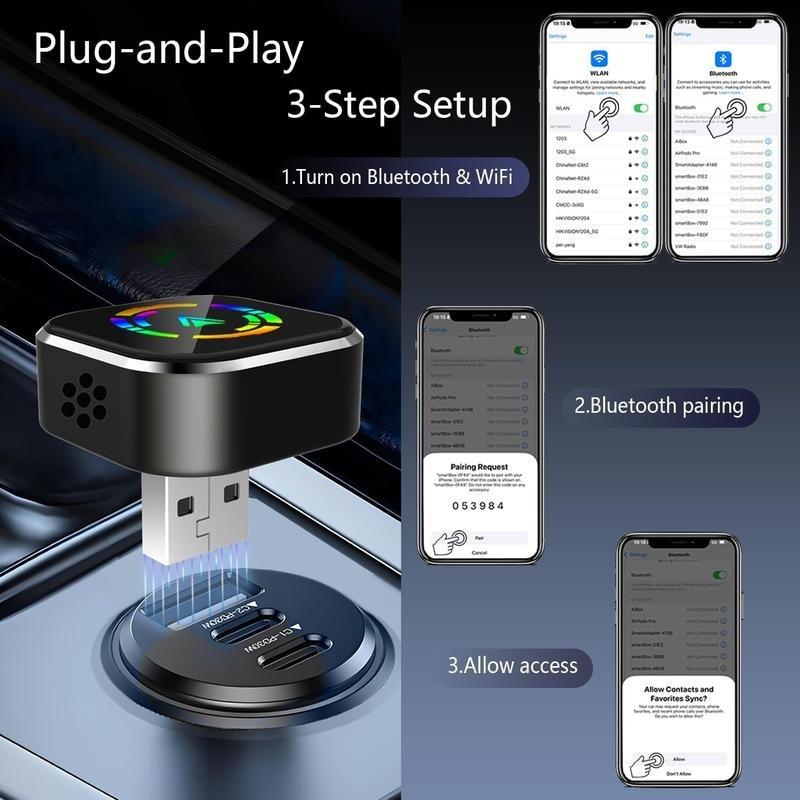 Wireless Apple Carplay Adapter, Compatible with iPhone & Android, Fast Connection, Mini USB Design, Plug-And-Play, No Delay
