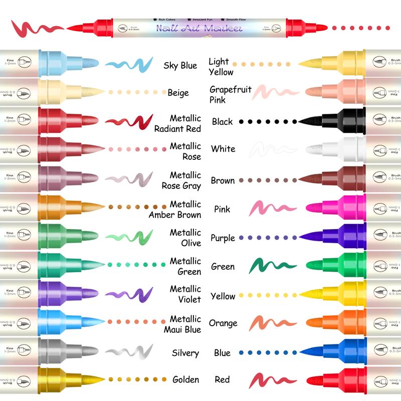 Nail Art Markers Set,Nail Art Pens Kit,12 Colors 3D Nail Pens for Nail Art for Painting Nail Art Design Acrylic Paint Marker for Drawing Painting Nail Art Graffiti Pen Quick Drying Waterproof 0.5mm Manicure