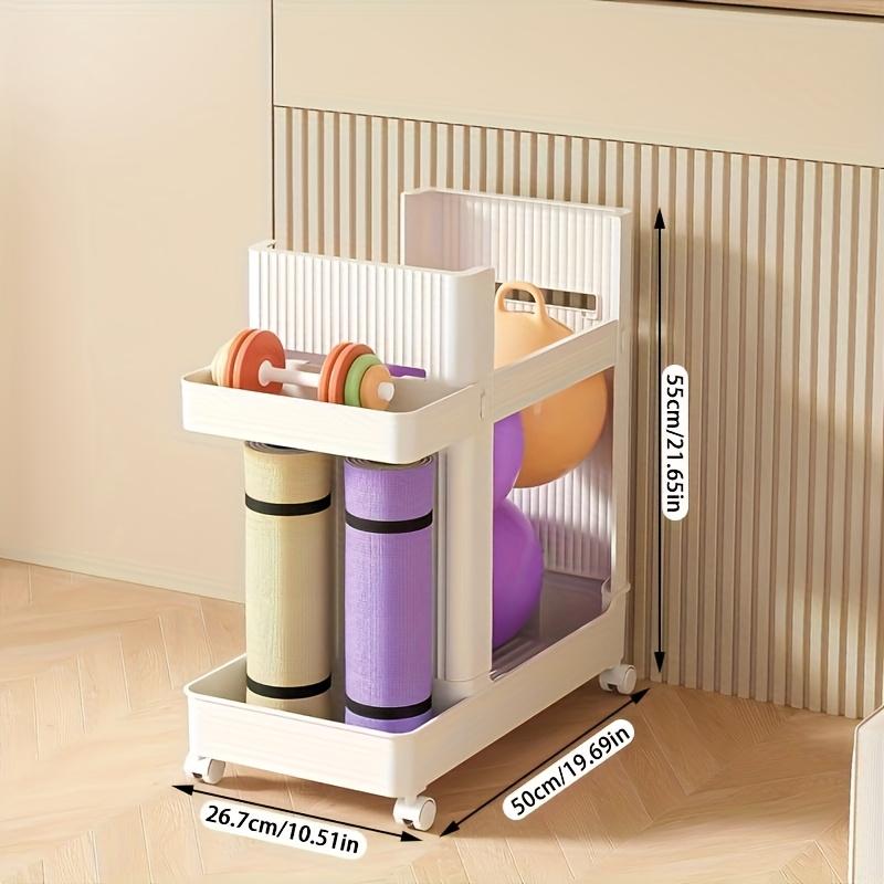Space-Saving Vertical Fitness Storage Rack, Multi-Functional Organizer for Yoga Mats, Badminton Rackets & Table Tennis Rackets, Plastic Material