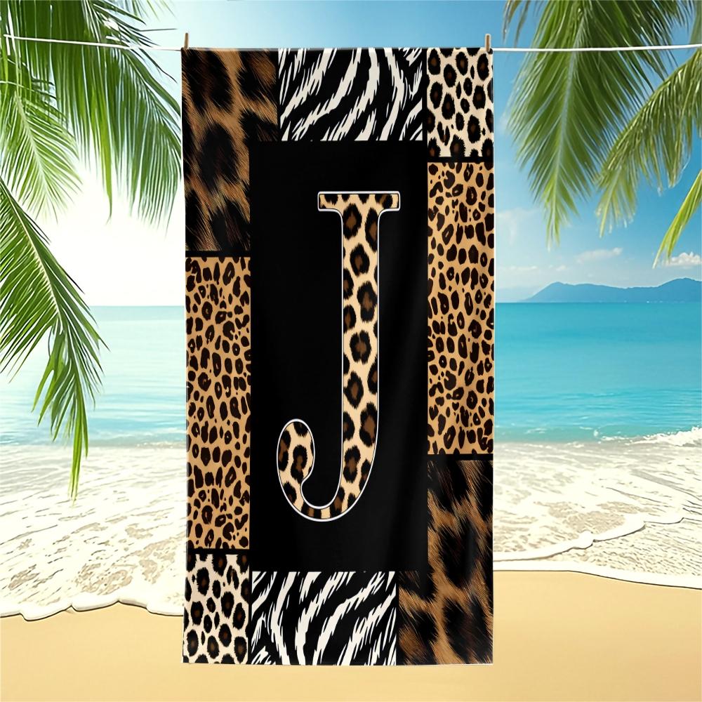 Boho Animal Print Letter Sand-Free Beach Towel, for Beach, SPA, Hot Spring, Pool, Picnic, Camping, Fitness & Yoga, Chair Cover, Water Absorbent, Quick-Dry & Portable, Ideal Housewarming Christmas Birthday Gifts