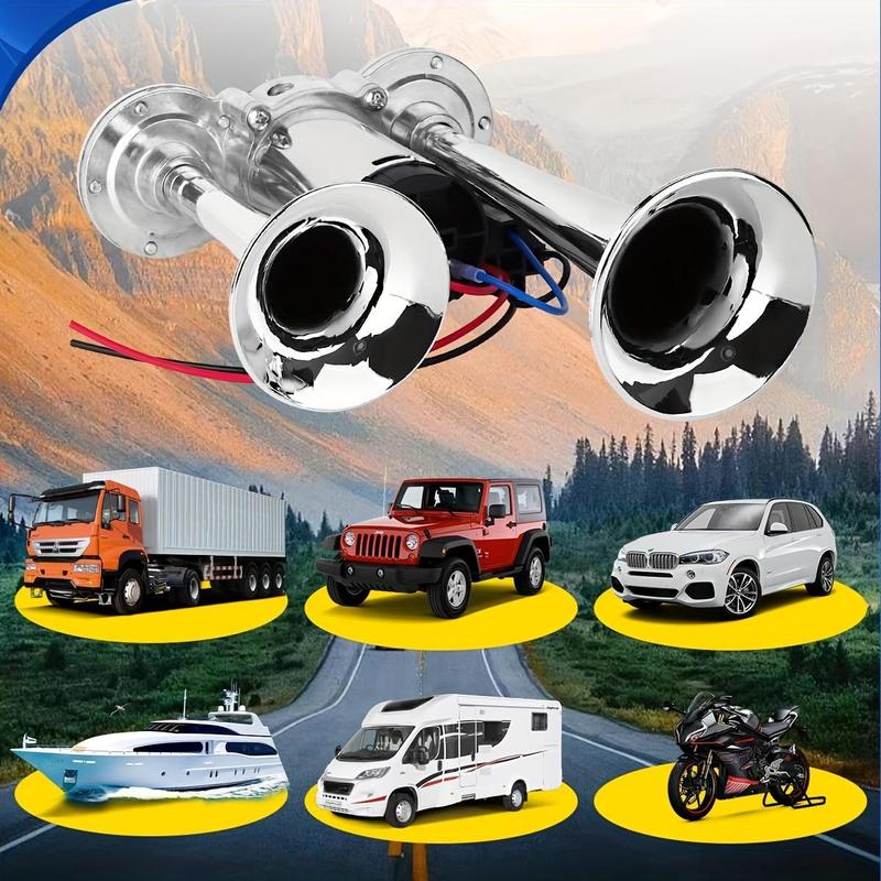 2026 Upgraded 12V 130DB Air Horn Dual Horn, Horn Kit with Air Compressor,Dual Electric Air Horns Kit with Compressor for Vehicles Trucks Pickup Trains Lorrys SUVs Cars Boats (12V SilverBlack) Alarm for Home Security,