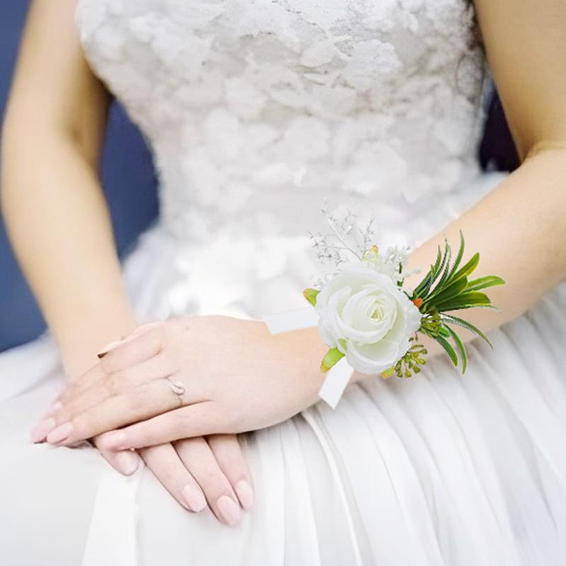 European-style groom and best man boutonnieres for wedding, white rose artificial flower brooch, Floral Brooch for bride, high-end wrist flowers for wedding, party decoration boutonnieres and wrist flowers, Boutonniere pins