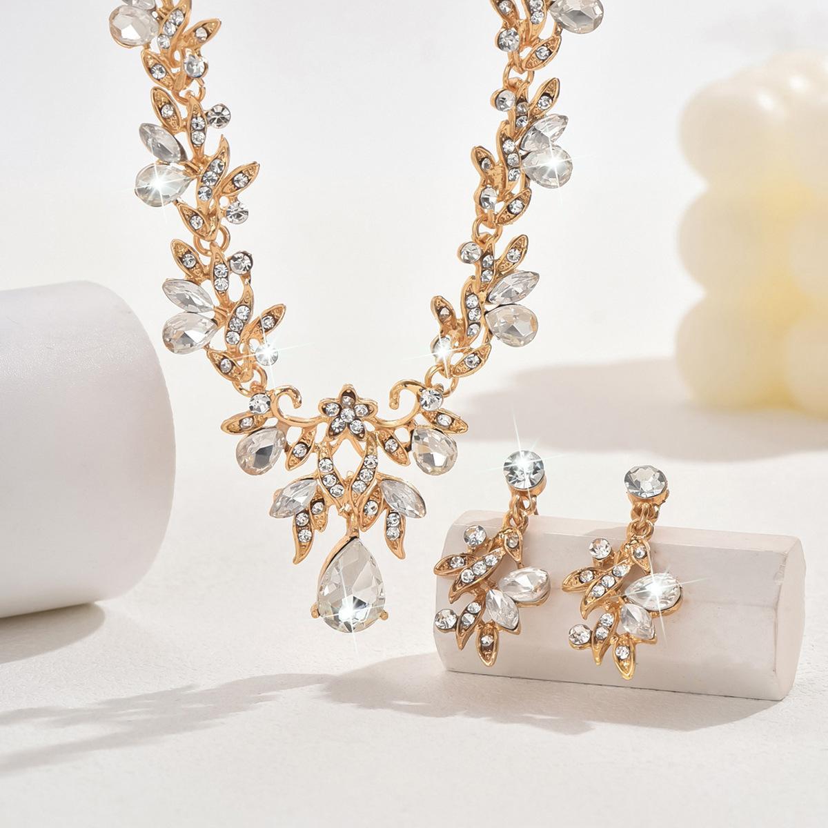 1PC Wholesale Bridal Jewelry Set, 2-Piece Rhinestone Necklace & Earring Kit, Sparkly Crystal Alloy Chain Formal Accessories For Wedding Party Evening, Ideal For Brides & Bridesmaids