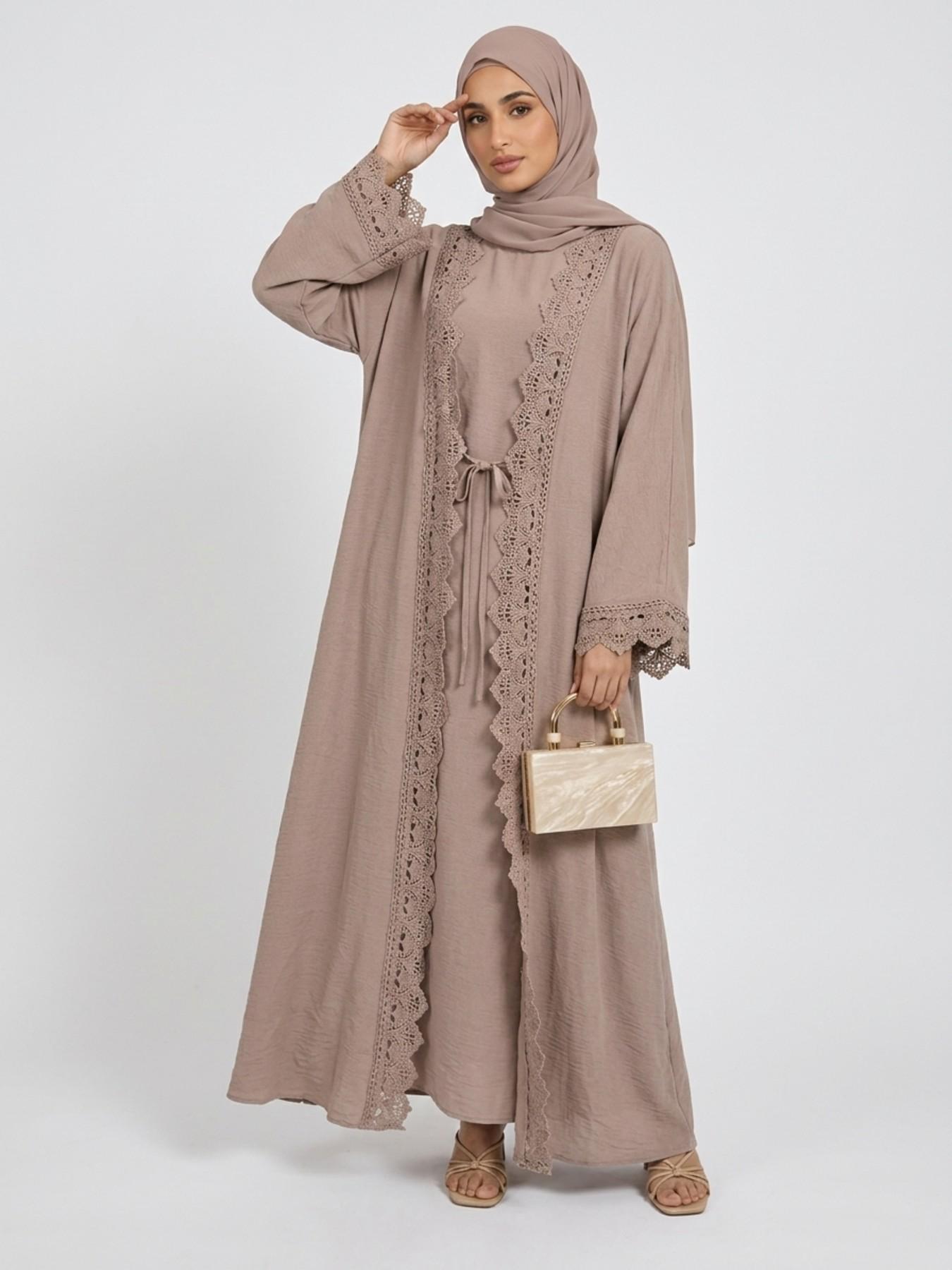 Women's Elegant Traditional Two-Piece Set, Tie Front Abaya & Pocket Tank Dress, Elegant Islamic Clothing, Muslim Clothing, Modesty Wear, Modest Muslim Outfits, Islamic Modesty Clothes, For Muslim