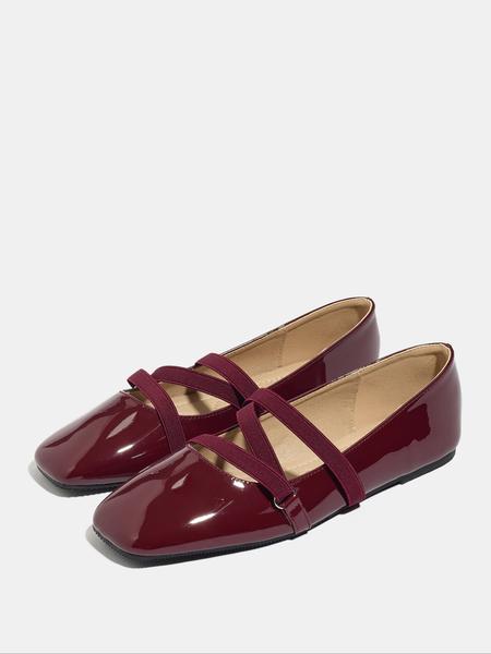 Women's Easy Slip-On Casual Trendy Flat Shoes, Wine PU Leather Square Toe Casual Ballet Flats, All Season Comfortable Wear-Resistant Design