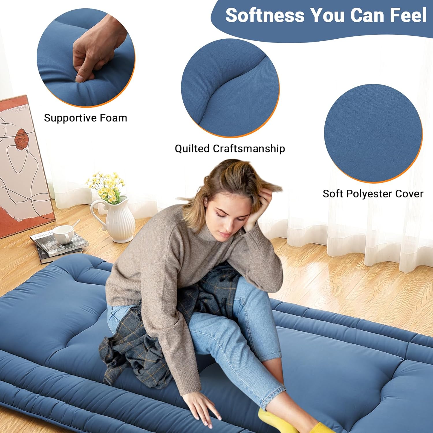 Twin Size / Full Size Futon Mattress, Japanese Floor Sleeping Mat Rollable Tatami Mattress for Dorm, Portable & Foldable Floor Mattress Sleeping Mattress Pad for RV Travel Camping Twin Size / Full Size Futon Mattress, Japanese Floor Sleeping Mat Rollable Tatami Mattress for Dorm, Portable & Foldable Floor Mattress Sleeping Mattress Pad for RV Travel Camping