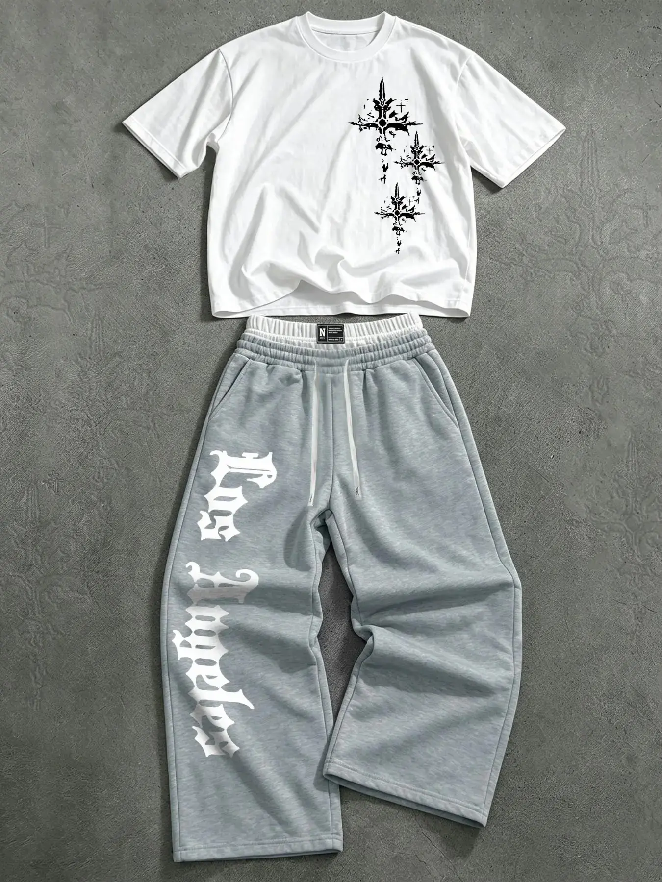 Y2K Gothic Star T-Shirt & Los Angeles Sweatpants Set, Dark Aesthetic & 2-Piece, Baggy Streetwear Fit, All Seasons