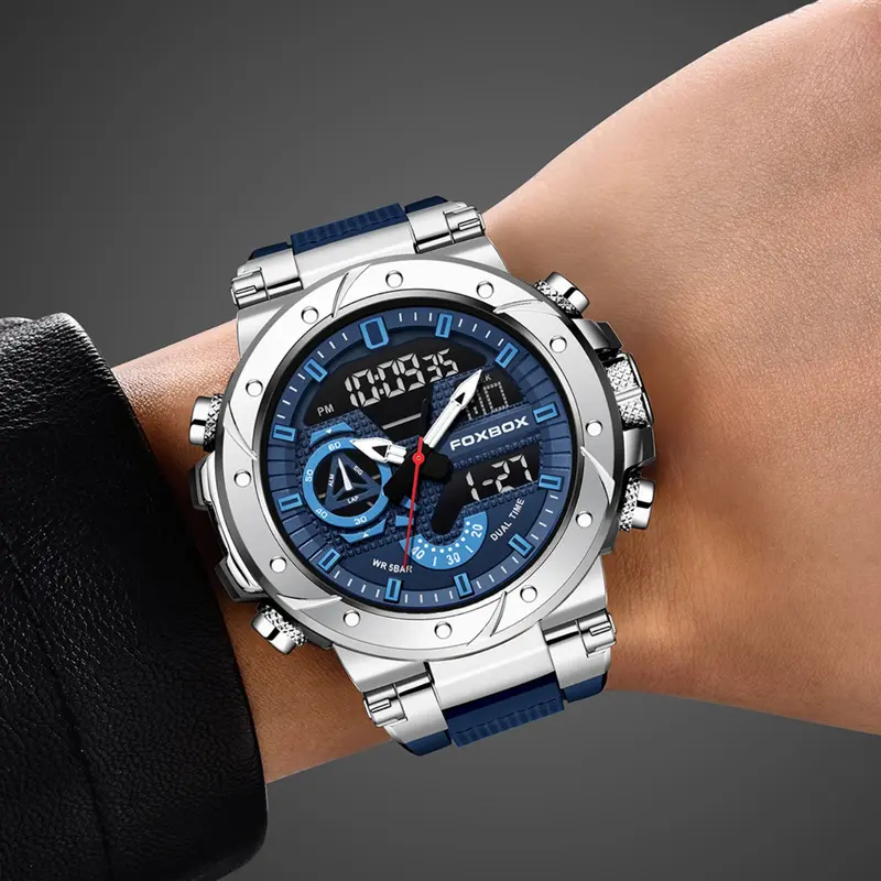 Men's Sportive Digital Analog Quartz Watch, Calendrier Digital Watch, Trendy Watch for Daily Use As Gift with Box