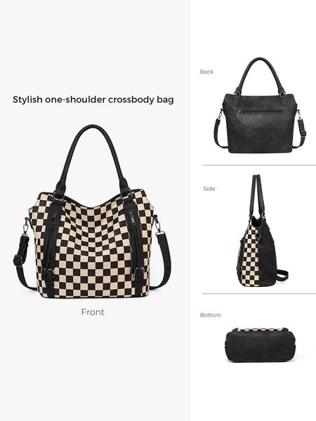 Plaid Retro Handbag Large Capacity Bag Set Fashion Crossbody Commuter Shoulder Bag, Stylish and Versatile Design,Christmas Gift,25 fall&winter