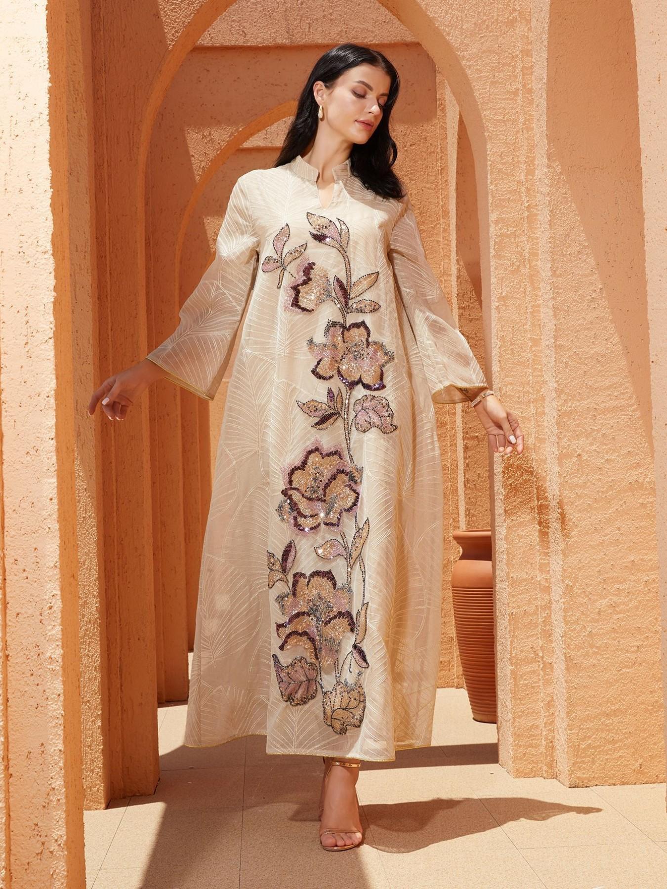 New Mesh Embroidery Dress Muslim Long Robe Ethnic Clothing Heavy Patchwork Stitching, Stylish & Comfortable Design