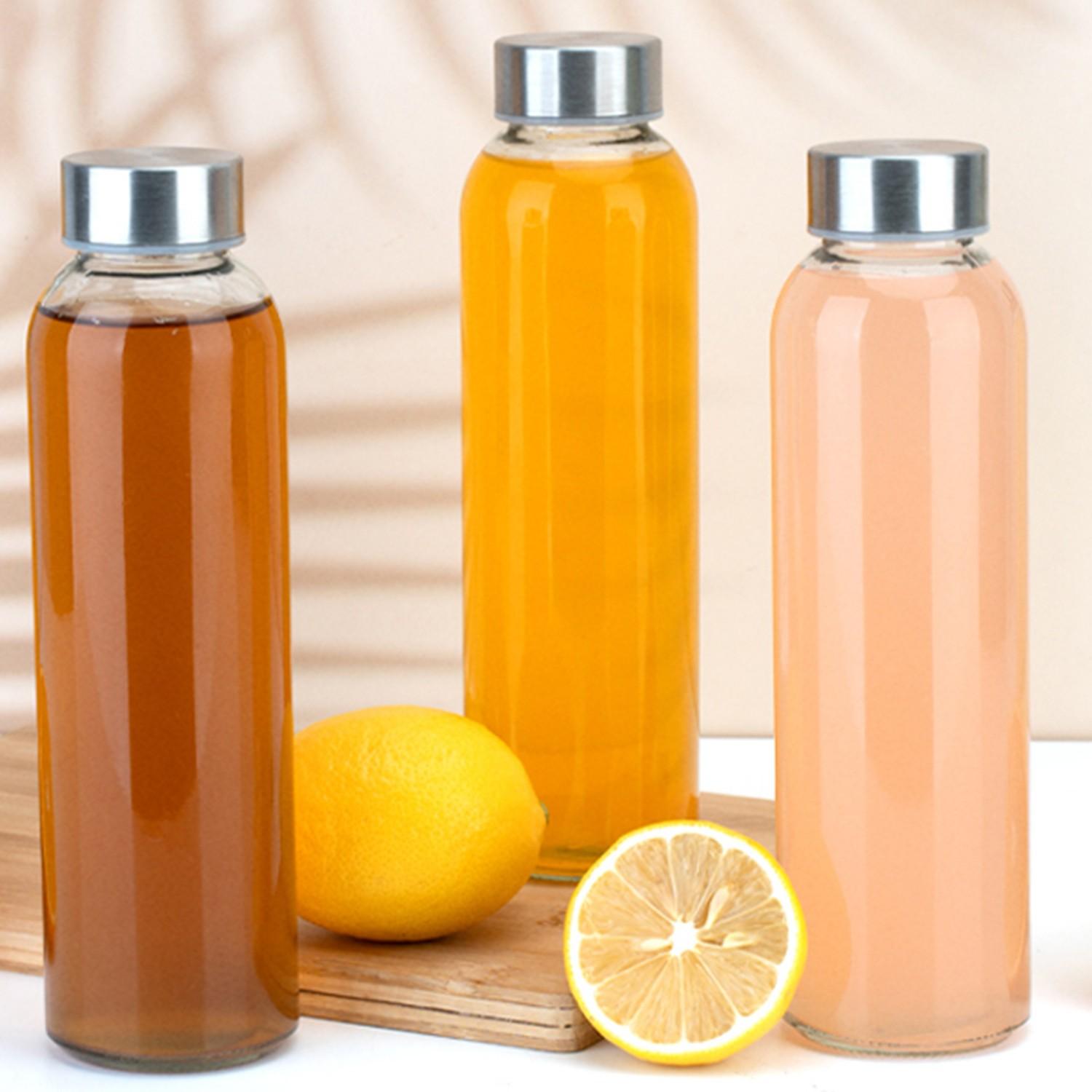 8 Pack Glass Water Bottles with Lids, 18oz Reusable Juice Bottles with Lid, Leak-Proof Juice Container