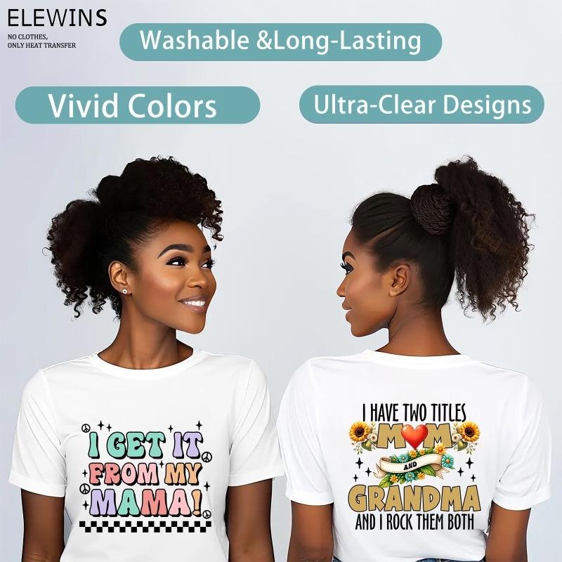 6 Pieces Mother's Day Plant Hot Stamping DTF Transfer Transparent Washable Transfer Paper for T - shirts Hoodies Jeans Backpacks Pillows Suitable for Men Women Machine Washable