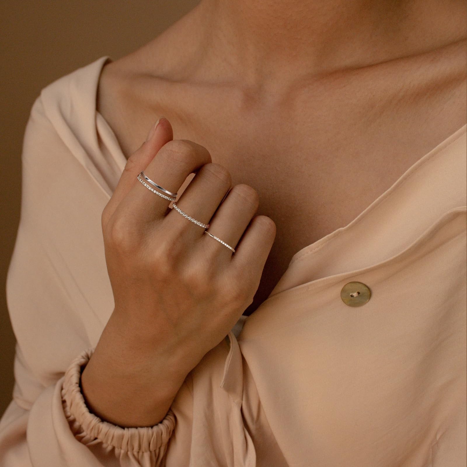 CAROVO Stackable Ring Set of 4 Pure Silver Ultra Thin Stacking Rings for Women Dainty Gold Ring Minimalist Delicate Diamond Ring