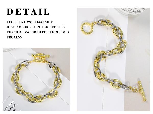 Aprilery Elegant Interwoven Link Bracelet – Designer-Inspired Jewelry for Women with Mixed Metal Chain and Textured Accents
