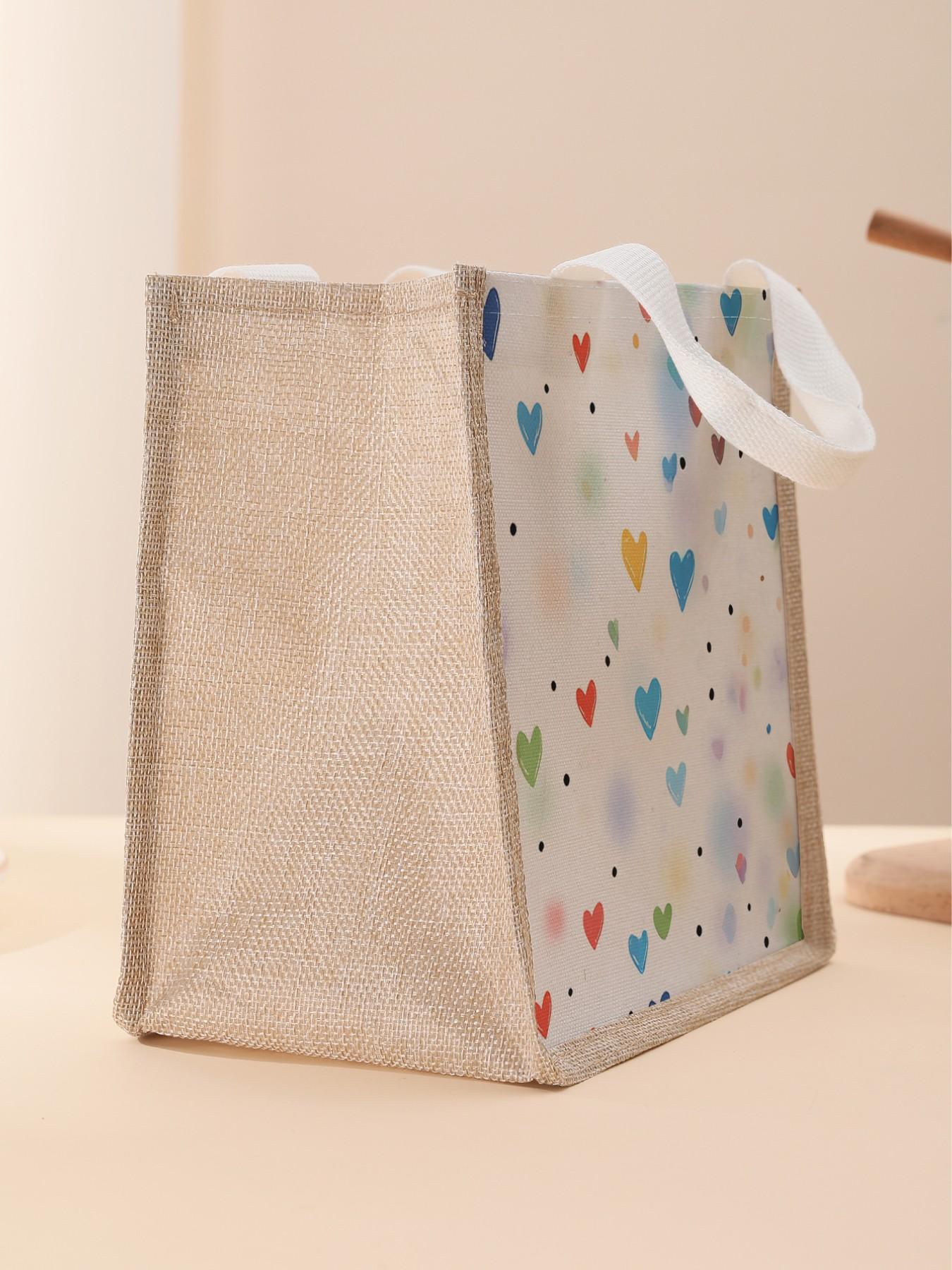 Heart Pattern Handbag Portable Lunch Bag, Women's Casual Shoulder Bag, Large Capacity Picnic Food Drink Bag, Valentine's Day Gift