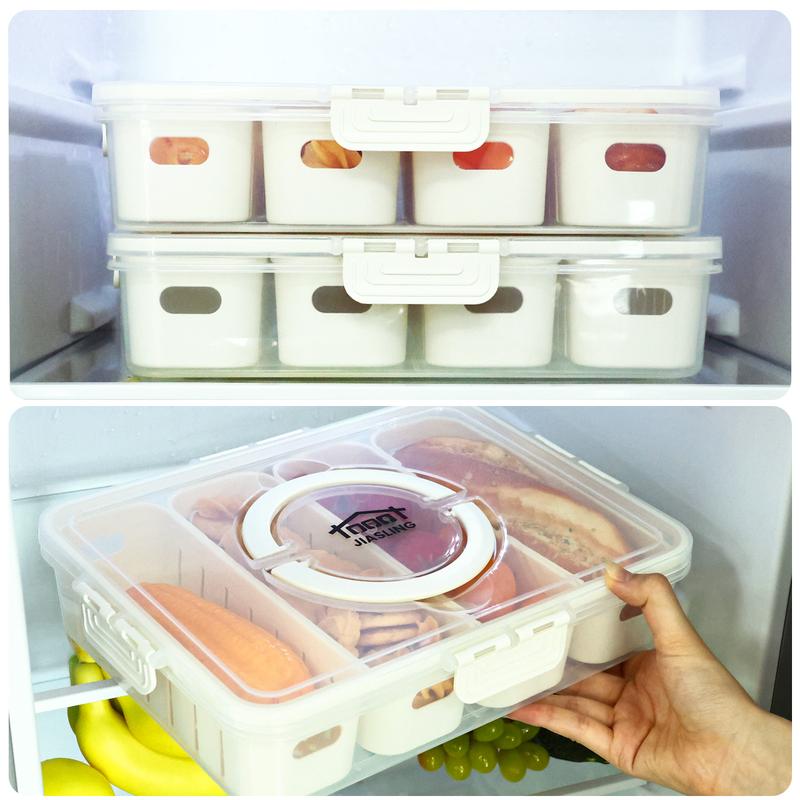 Fruit Storage Containers for Fridge Keep Fresh - Divided Serving Tray with Lid and Handle - Portable Picnic Parties Snackle Box Veggie Tray - Berry Candy Food Snack Organizer Travel