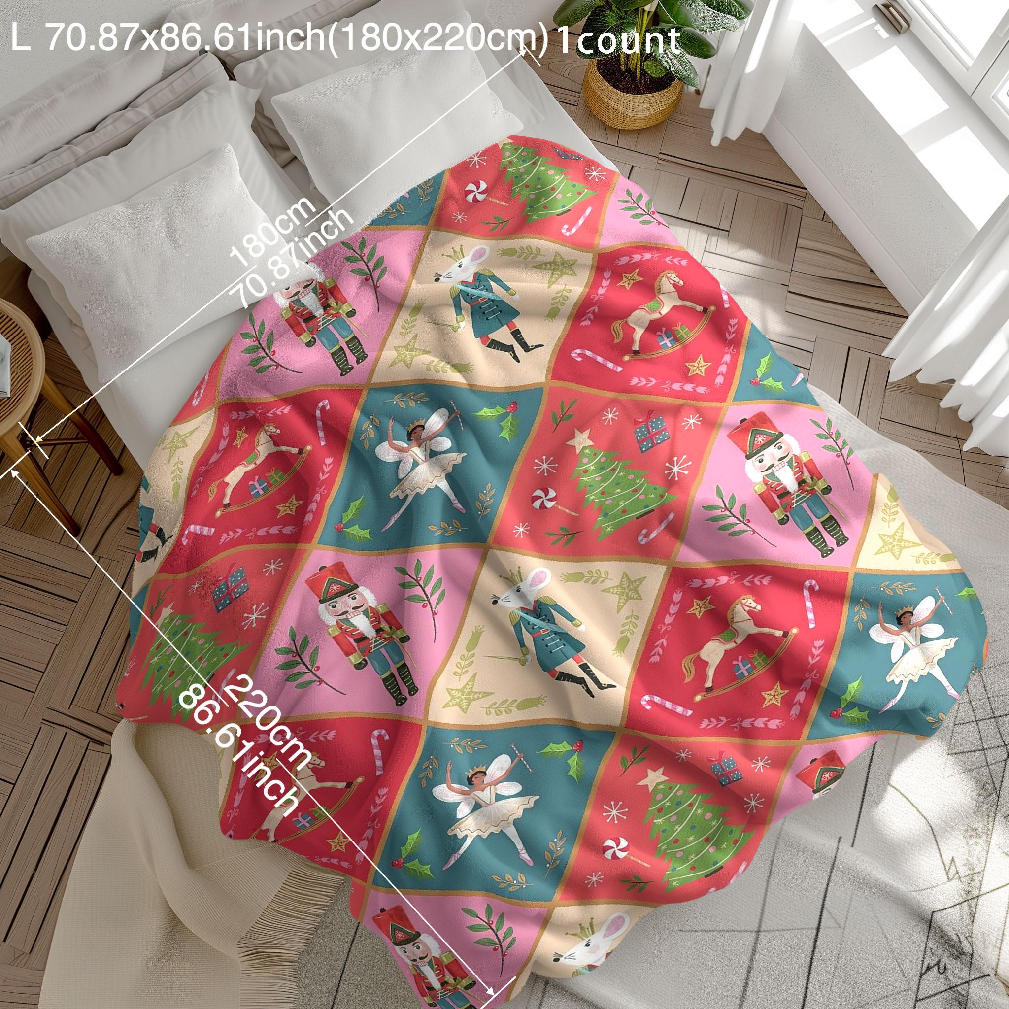 Royal Opera Modern Christmas Flannel Blanket, Nutcracker Design, Multi-Season Use, Ideal Gift, Stain Resistant Fabric