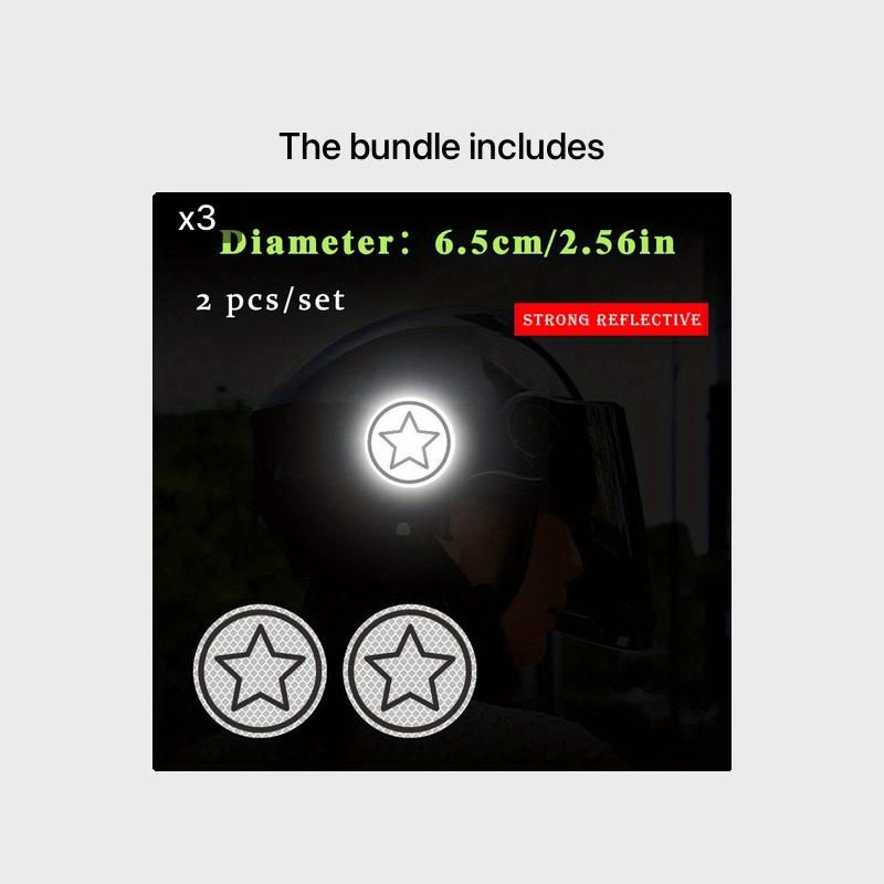 2-Pack Reflective Stickers for Motorcycle Helmets and Cars, Round and Star Pattern Reflective Warning Stickers for Safety