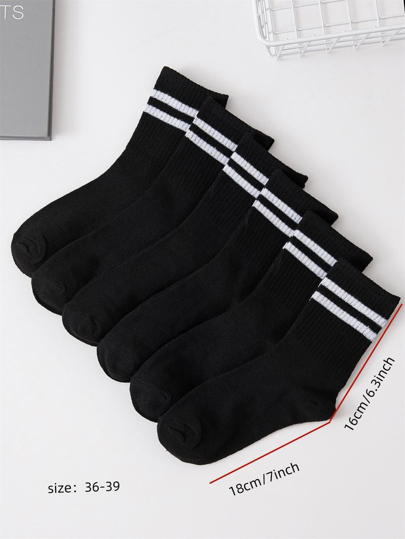 Women's 6 Pairs Striped Print Crew Socks Set, Soft Comfy Breathable Mid Calf Socks For Gym Outdoor Daily, Women's Socks & Hosiery, Cozy Fall Outfits, Versatile Street Style Womenswear, Summer Outfits 2024
