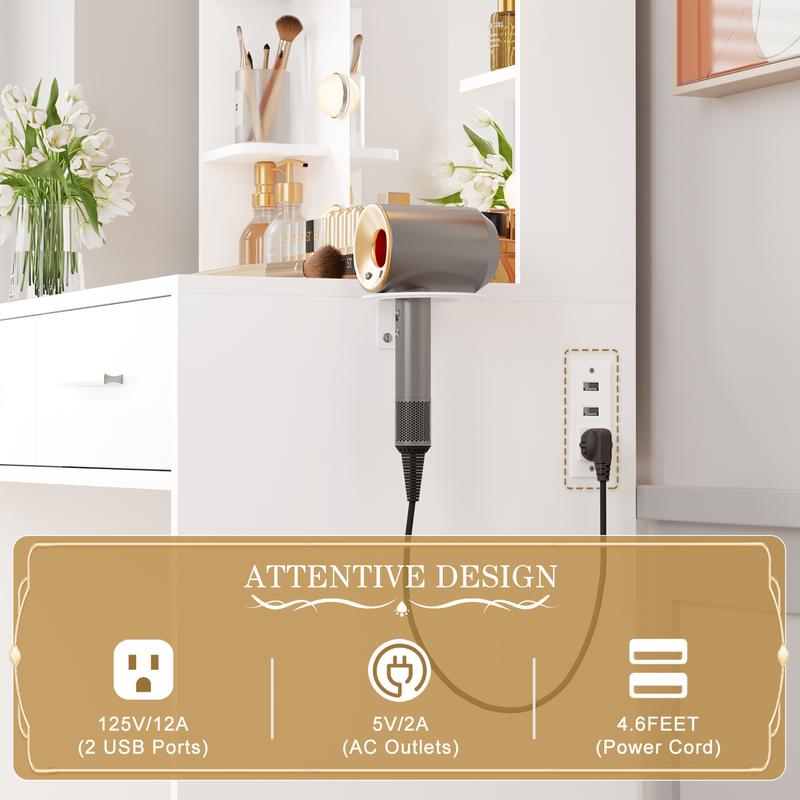 FURMAX Makeup Vanity Set with Lighted Mirror, Makeup Vanity with 2 Drawers, Vanity Desk with Chair for Bedroom & Dressing Room FURMAX Makeup Vanity Set with Lighted Mirror, Makeup Vanity with 2 Drawers, Vanity Desk with Chair for Bedroom & Dressing Room