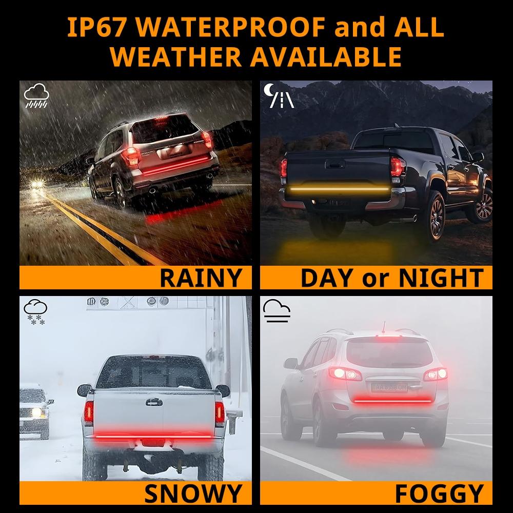 60 Inch Fishbone Shaped LED Tailgate Light Strip, Brake Running Sequential Turn Signal Strip Strobe Light Bar for Pickup Trucks, Cars, Suvs, Includes Installation Manual, Screws, Adhesive, LED Car Lights