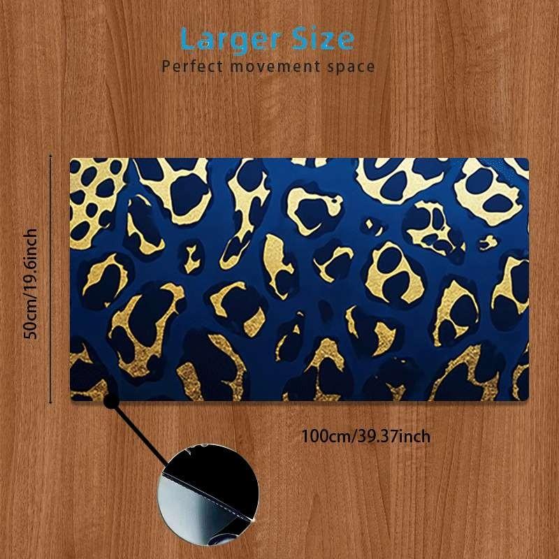 Blue Gold Leopard Print Mouse Pad, Durable Large Non-Slip Rubber Desk Mat, Gaming Office Accessory, Multi-Functional Keyboard Pad, Perfect Gift