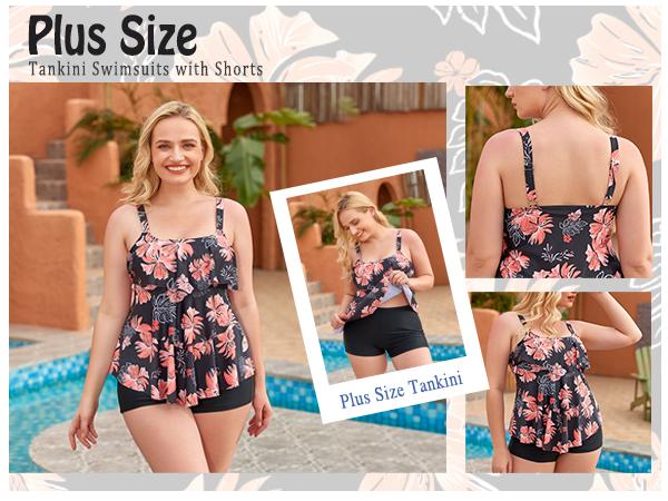 Yonique Women's Plus Size Tankini Swimsuits with Shorts Two Piece Bathing Suits Ruffle Swimsuits Tummy Control Swimwear Yonique Women's Plus Size Tankini Swimsuits with Shorts Two Piece Bathing Suits Ruffle Swimsuits Tummy Control Swimwear