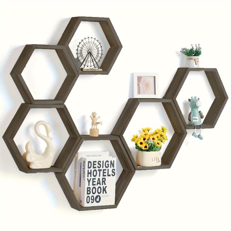 3pcs Hexagonal Floating Wall Shelf, Wall Mount Design, Available in Large, Medium, and Small Sizes - Wooden Hexagon Storage Rack Suitable for Home - Driftwood Decorative Wall Art - Gift for Home Decor Enthusiasts