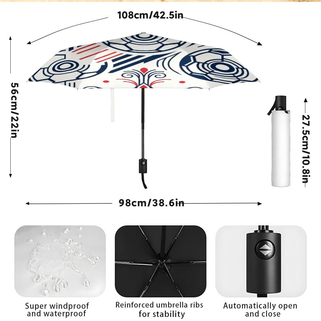Football Field Pattern Umbrella, Automatic Open, Iron Frame, Portable Folding, Suitable for All Seasons, Travel, Office, Outdoor Use