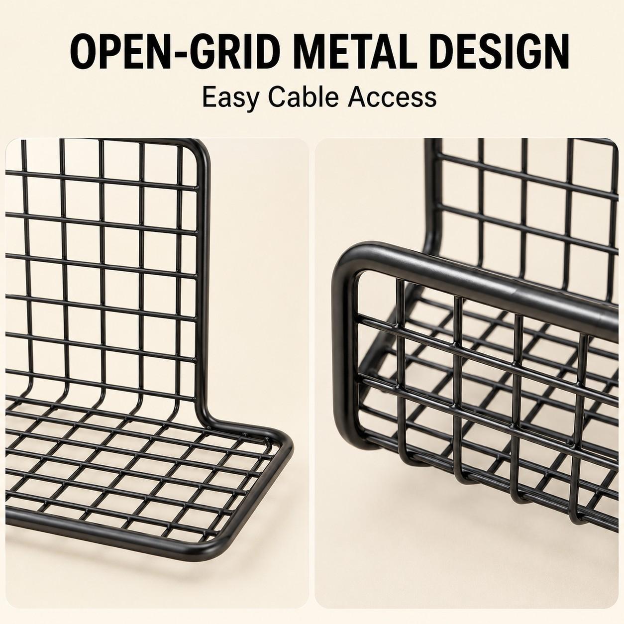 Wall-Mounted Desktop Cable Organizer, No Drilling Installation, Power Outlet & Adapter Holder, Metal, Home Office, Gaming Desk