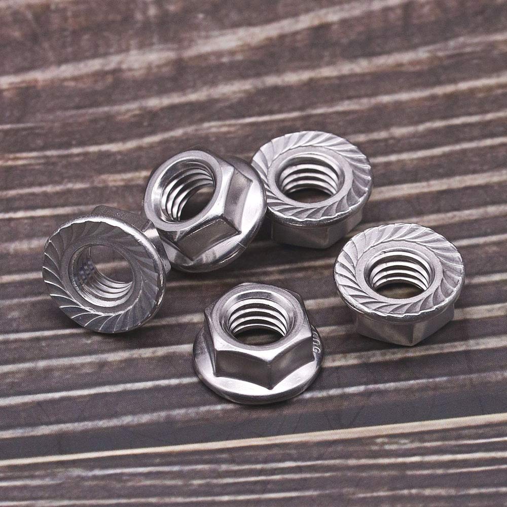 M10-1.5 (20 pcs) Serrated Flange Hex Nuts, Hexagon Flange Nuts 304 Stainless Steel 18-8, Bright Finish, Full Thread, DIN6923