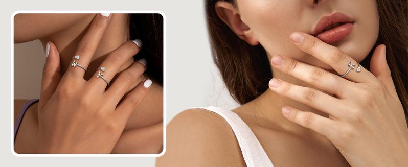 MILACOLATO 925 Sterling Silver Heart Initial Rings for Women  Stackable Ring Adjustable Initial Rings for Teen s Cute Heart Alphabet Letter Rings, Letter A-Z