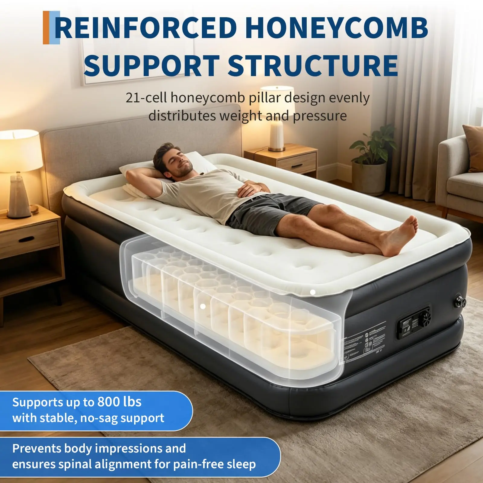Quick 3-Min Self-Inflation Full Size Air Mattress with Built-in Pump – 18" Raised Inflatable Bed, Portable Blow Up Guest Bed, Supports up to 660lbs, Ideal for Home, Travel, or Guest Use, Size: Full