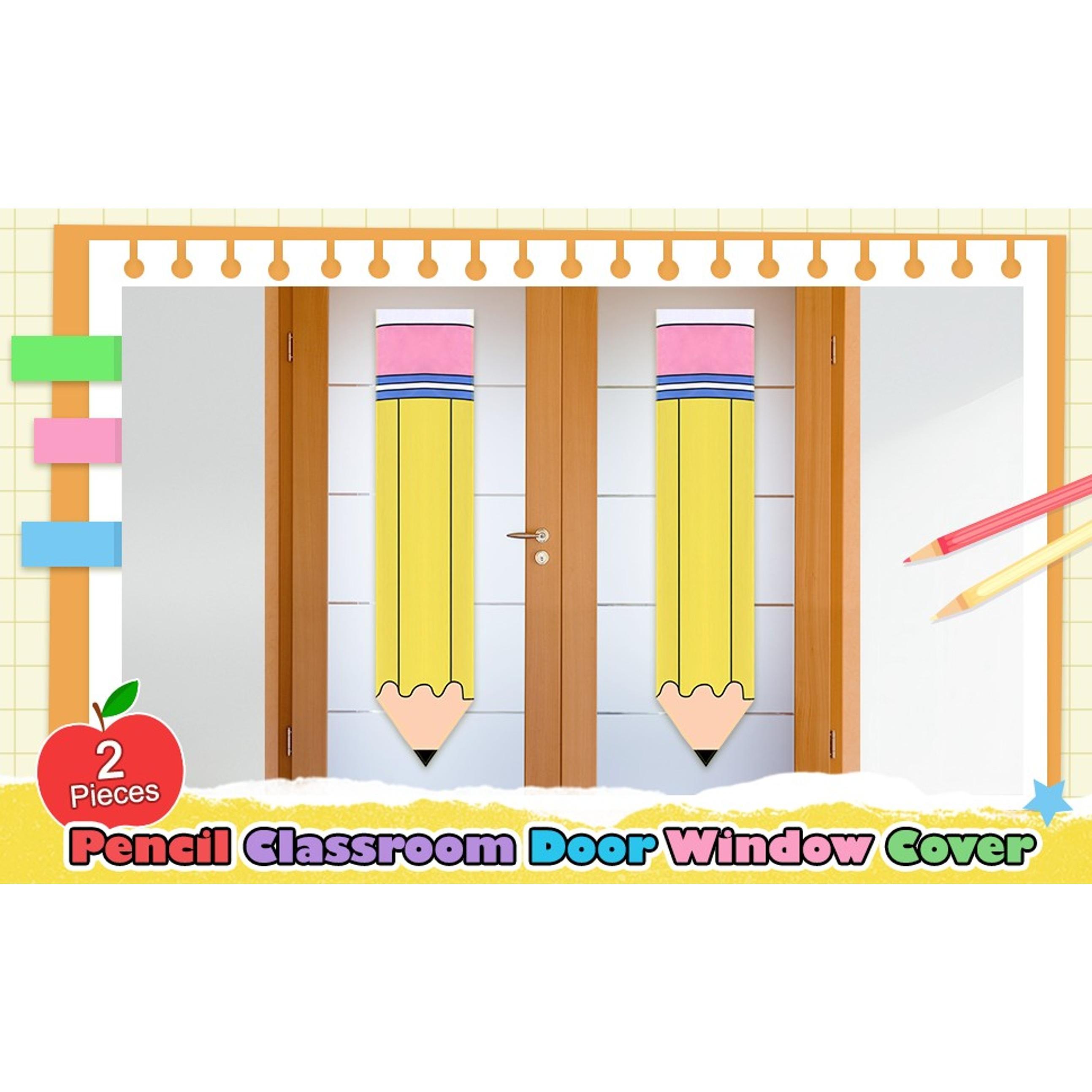 Pencil Curtains for Classroom Door Window Cover, Back to School Pencil Decorations for Kindergarten, Teacher Office Door Decor, 2 PcsGift