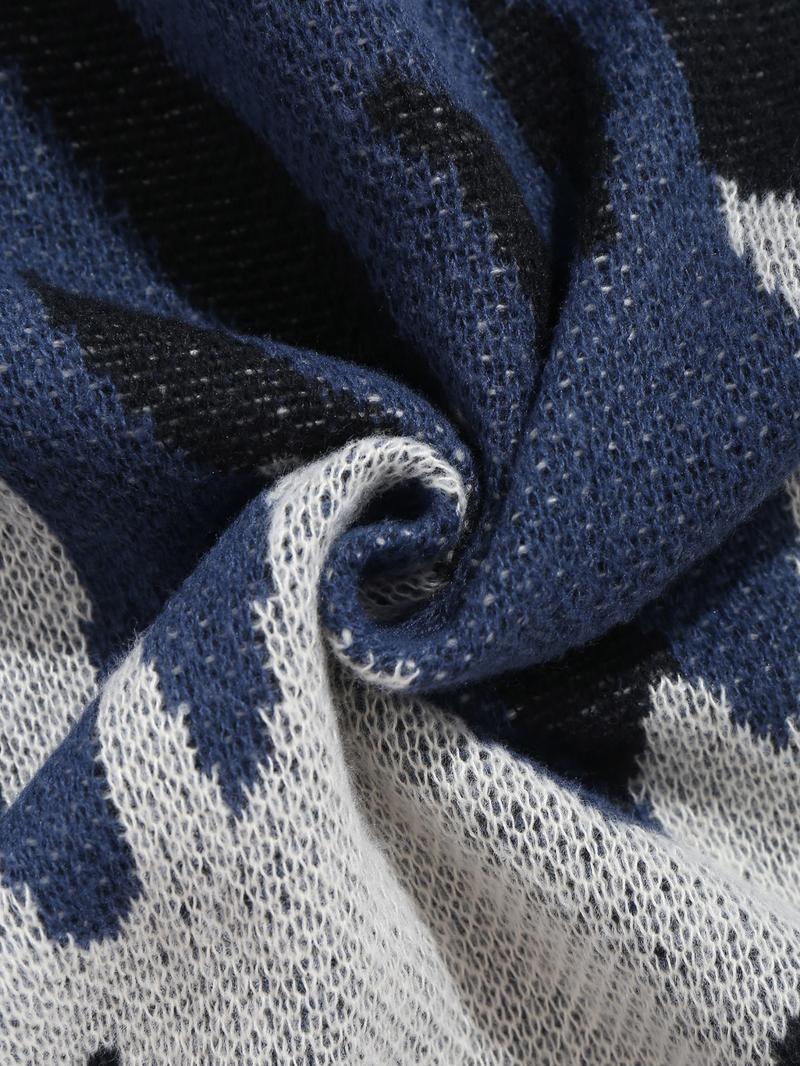 ZAFUL Men's Fall Winter Flame Pattern High Stretch Crew Neck Long Sleeve Sweater Ribbed Sweater Tops, Casual Loose Fit Knitwear for Men, Comfortable Daily Wear