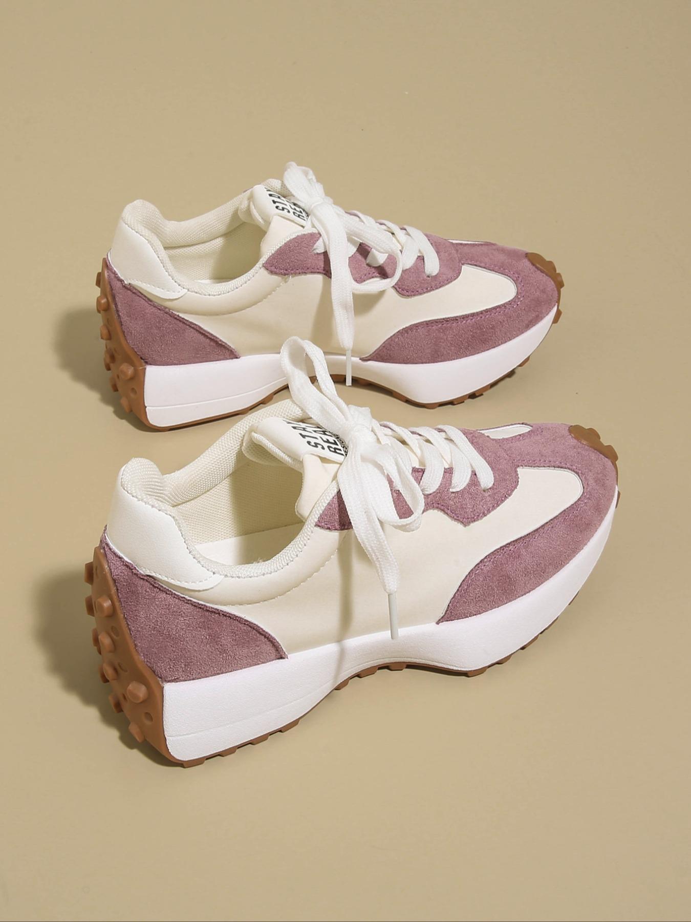 Women's Casual Retro Sport Shoes, Colorblock Design, Student Low Top Flats, Perfect Gift for Her, Round Toe PU Leather Sneakers, Trendy Fashion Sneaker1123