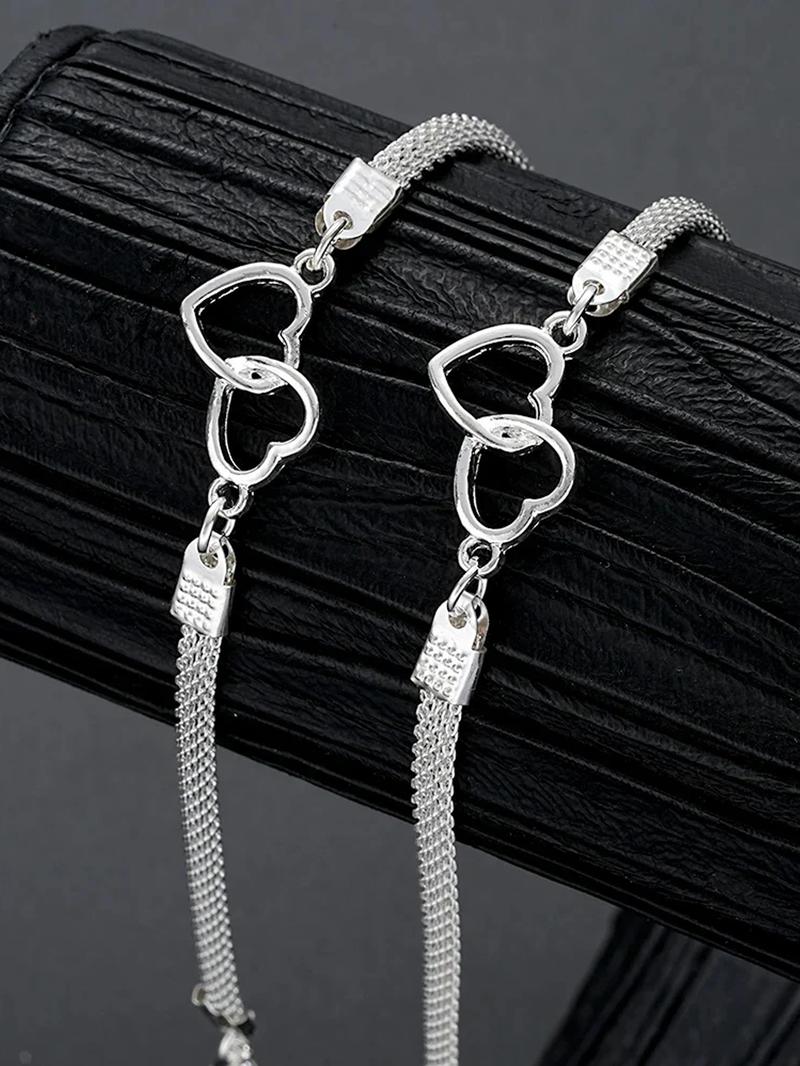 Vintage Heart Linked Bracelet Anklet Set, Creative Fashion Simple Versatile Jewelry for Women, Daily Party Personalized Accessories