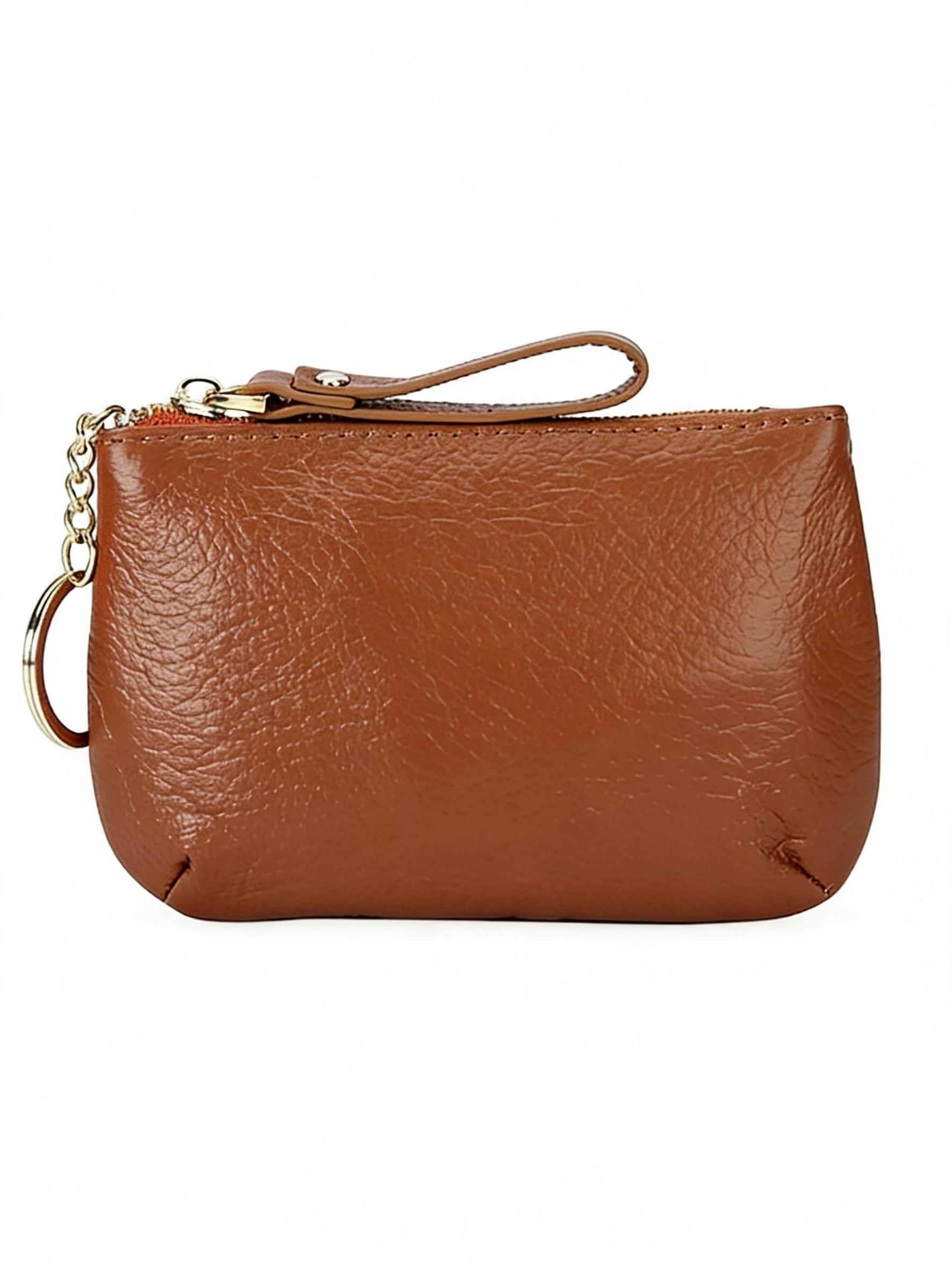 Women's Leather Coin Purse Keychain Wristlet Wallet, Zipper Closure Design, Multiple Colors Available, Keychain Included, Ideal Gift for Women