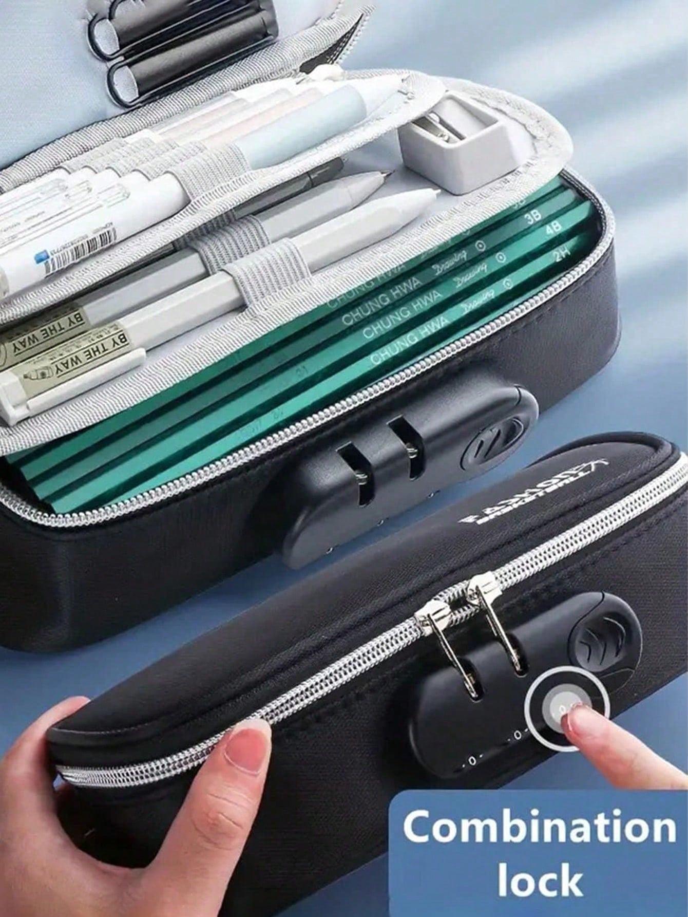 Portable Multifunctional Storage Box, Handheld Combination Lock Pencil Case, Boy Canvas Stationery Box, School Student Large Capacity