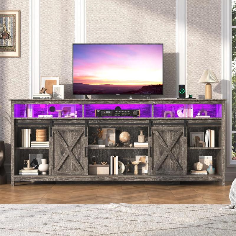 57/70/80.7in Wooden Farmhouse Entertainment Center for 90/85/80/75 inch TV,Double Layer Storage Farmhouse TV Stand,Double-Row Sockets with Wood Sliding Barn Door TV Stand (Brown/grey/white/Rustic Brown) 57/70/80.7in Wooden Farmhouse Entertainment Center for 90/85/80/75 inch TV,Double Layer Storage Farmhouse TV Stand,Double-Row Sockets with Wood Sliding Barn Door TV Stand (Brown/grey/white/Rustic Brown)
