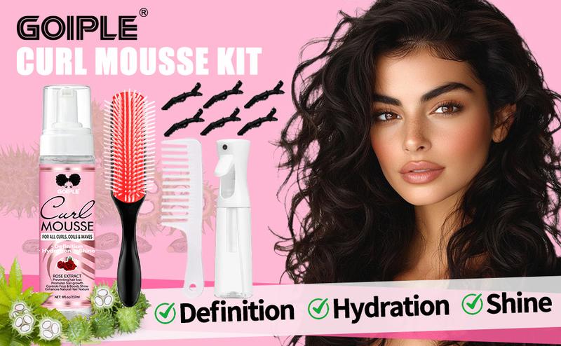 Curl Mousse 10 Counts - Styling Mousse for Curly & Coils Hair with Definition Curl Control and Nourishing Shine Gel Moisturizer Clump Proof Frizz