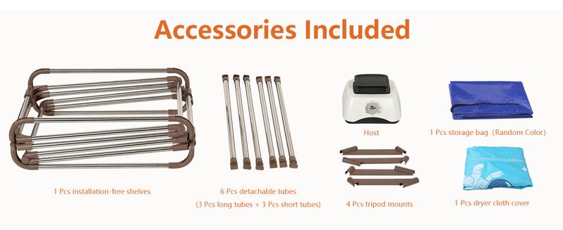 Uten Clothes Dryer Portable, 1500W Power Electric Clothes Hooded Dryer Machine with Timer, 2-Tier Laundry Drying Wardrobe, Foldable Clothes Drying Rack and Dryer for Travel, Apartments, RV, Home - Blue