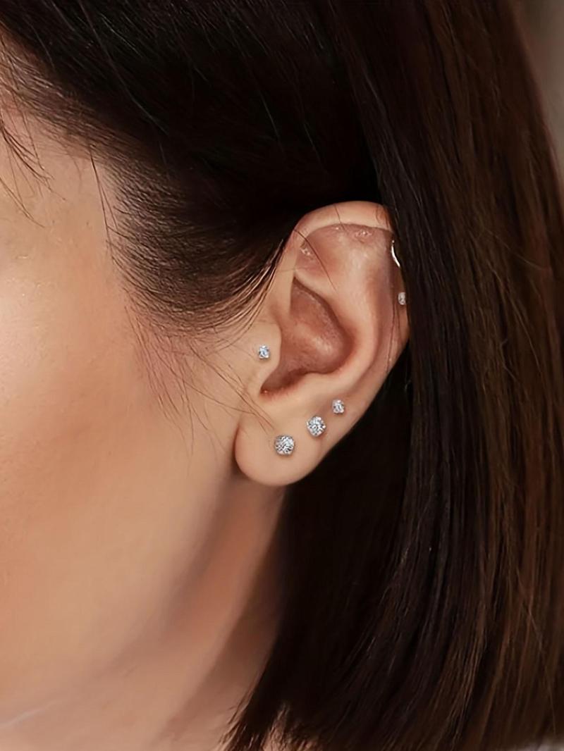 Mixed Style Rhinestone Decor Earrings Set, Stainless Steel Cartilage Earrings, Fashion Jewelry for Party, Daily Clothing Decor, Trendy All-match & Exquisite Jewelry for Gift