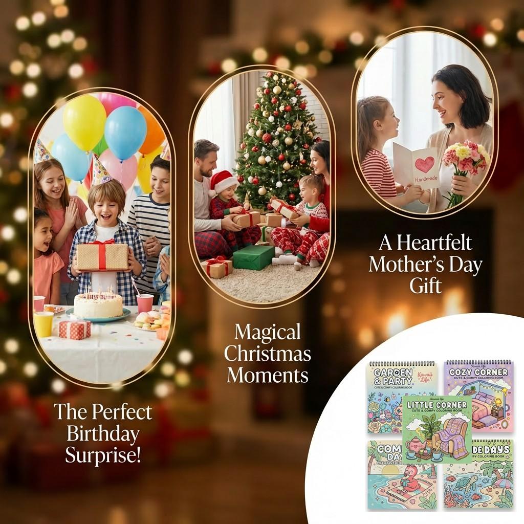 Kawaii Coloring Book - 5pcs Garden, Seaside days, Cozy Corner & Comfy Days Themes - Exquisite Illustrations with Clear Lines, Super-Sensitive Opaque Paper - Stress Relief, Relaxation, Fun for Teens, Adults & Seniors - Perfect Gift for Birthdays, Holidays