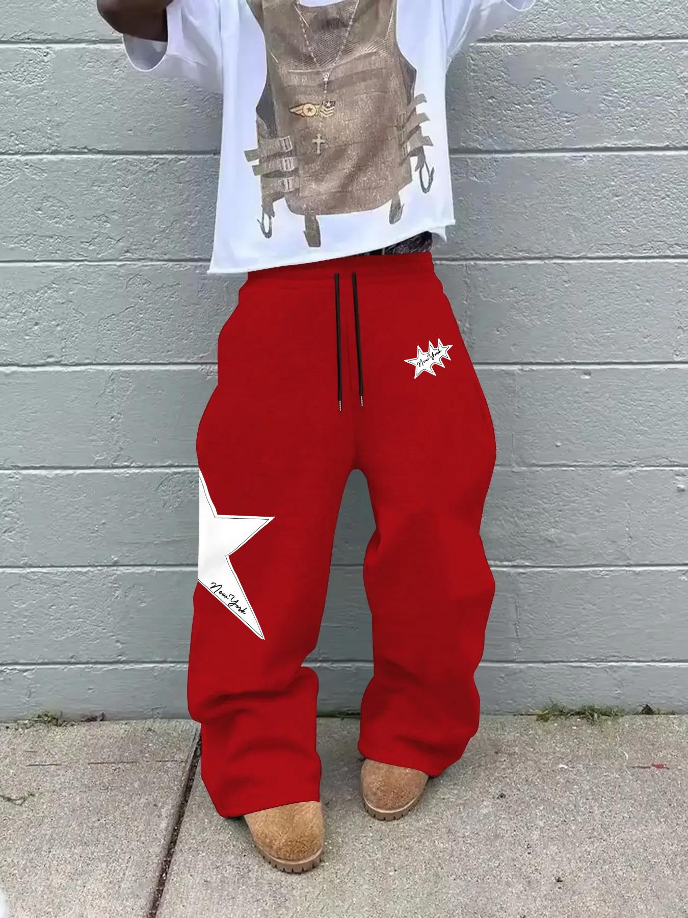 Men's Fashion Casual Straight Leg Pants, Star Print Drawstring Waist Sweatpants, Casual Streetwear Trousers, Summer Fitted Street Style, Perfect for Daily Wear