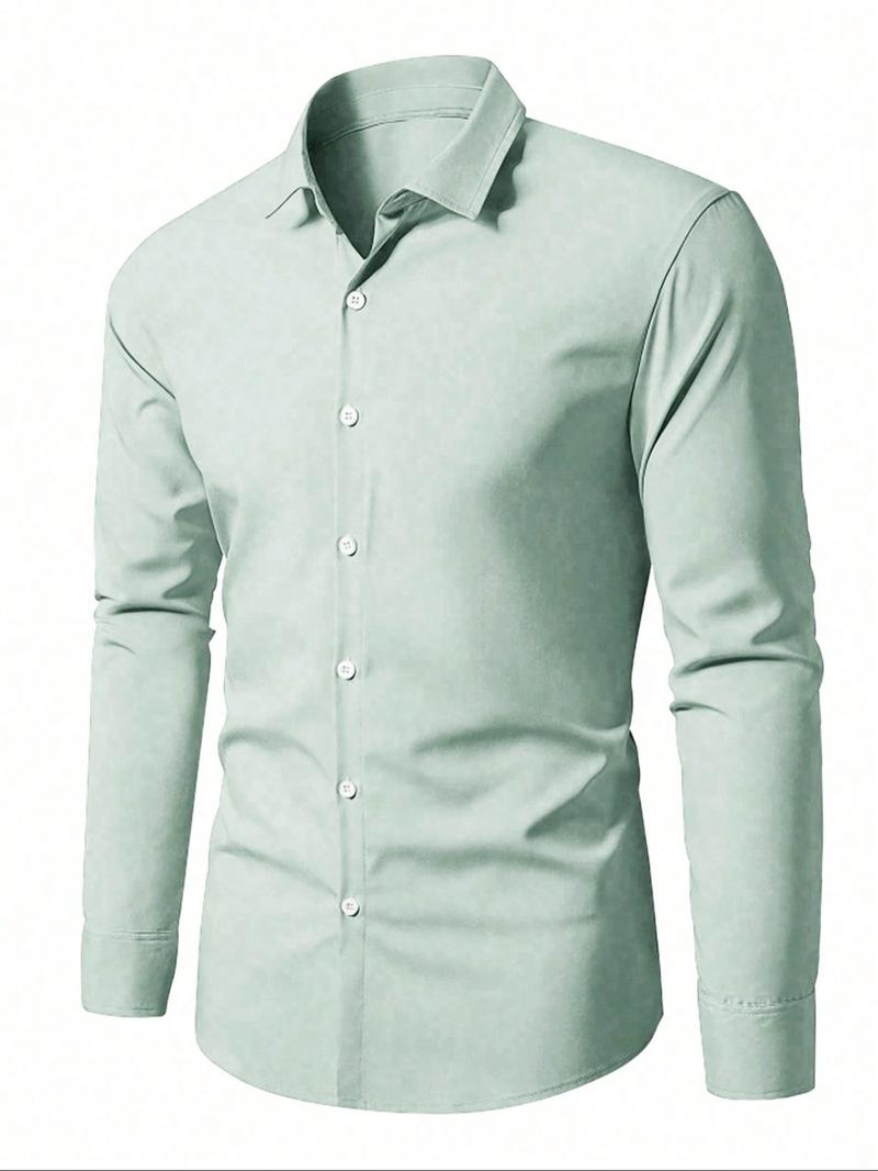 Men's Solid Long Sleeve Dress Shirt, Business Formal Shirt for Work Office, Fashion Classic Wrinkle-resistant Shirt for Men